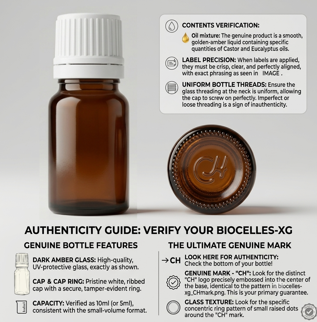 Genuine BioGeNew bottles verification matrix, BioCelles-XG authenticity check list