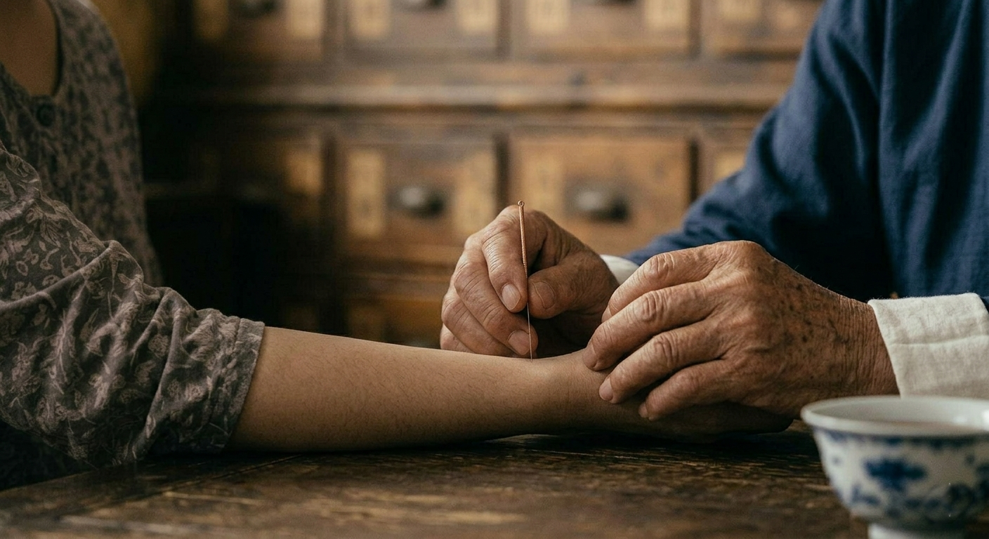 TCM old master doing accupuncture
